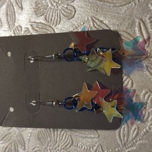 Dark Blue Chain Star Earrings